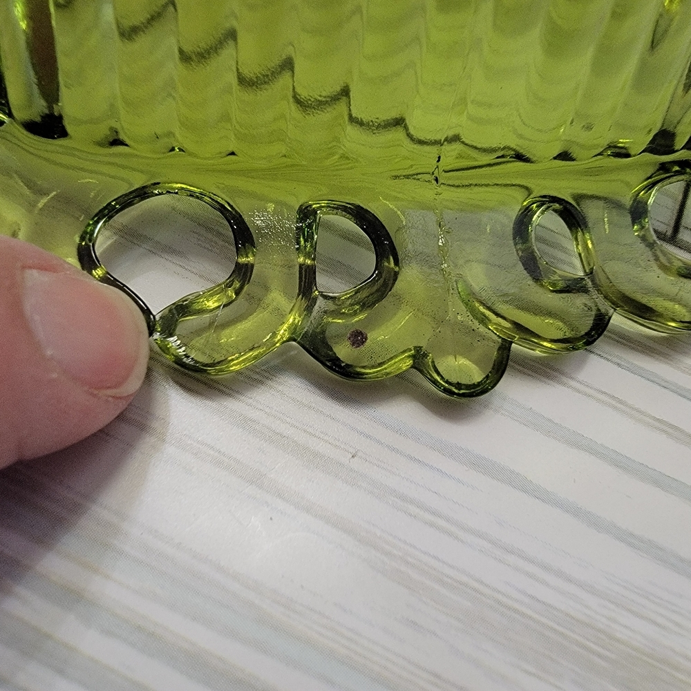 Indiana Glass Open Lace Edge Pedestal Candy Dush Avocado Green With Lid VTG - Picture 14 of 14